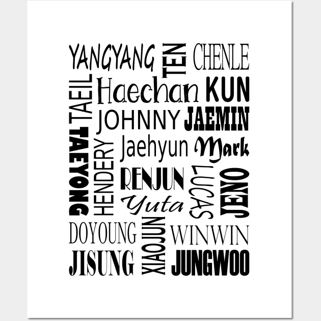 NCT NAMES COLLAGE BLACK Wall Art by PLMSMZ